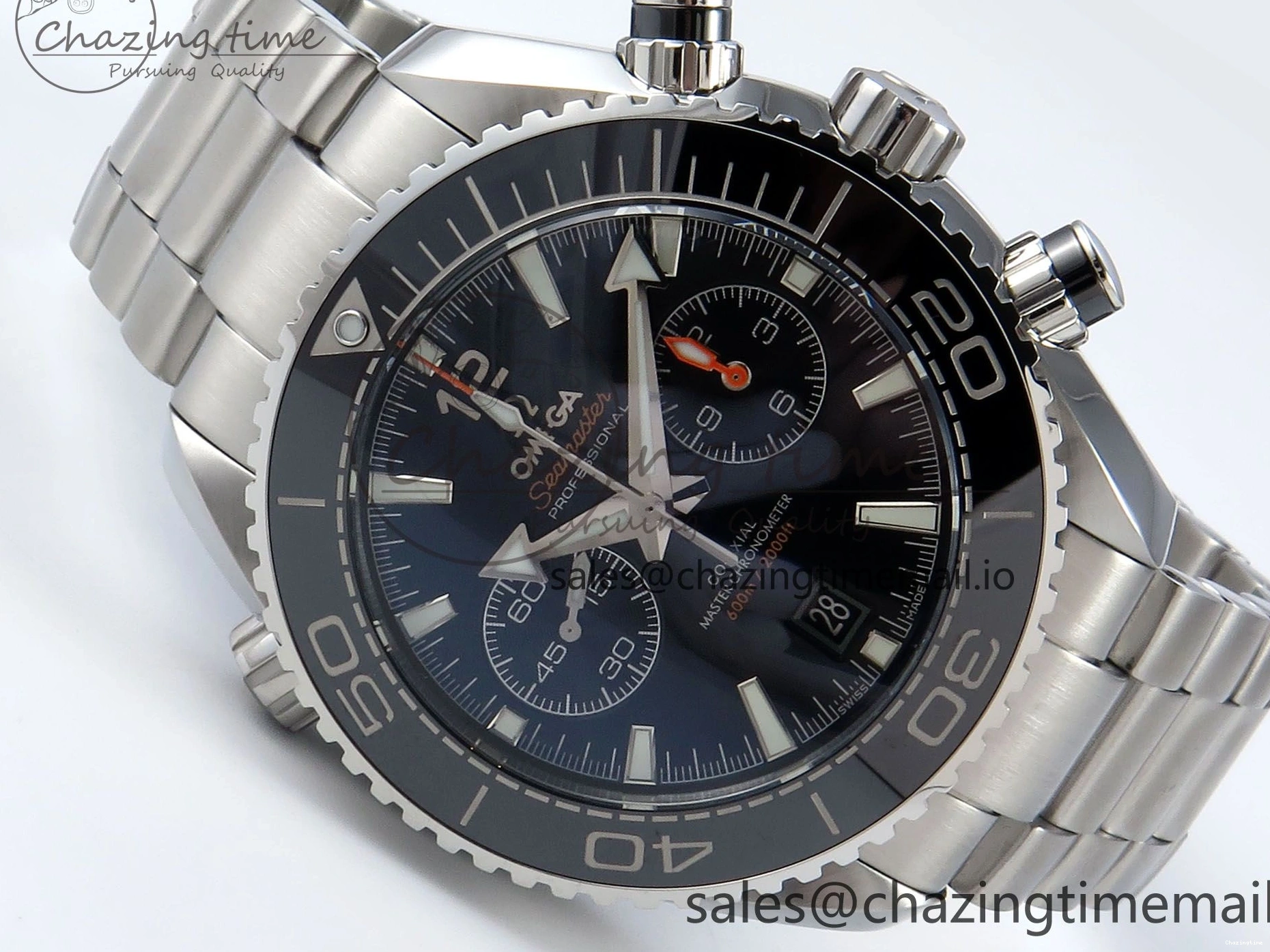 0125 FreshLook Planet Ocean Master Chronometer 600M 45.5mm SS SCF 1:1 Best Edition Black Bezel Black Dial on SS Bracelet A9900 Super Clone 7675
